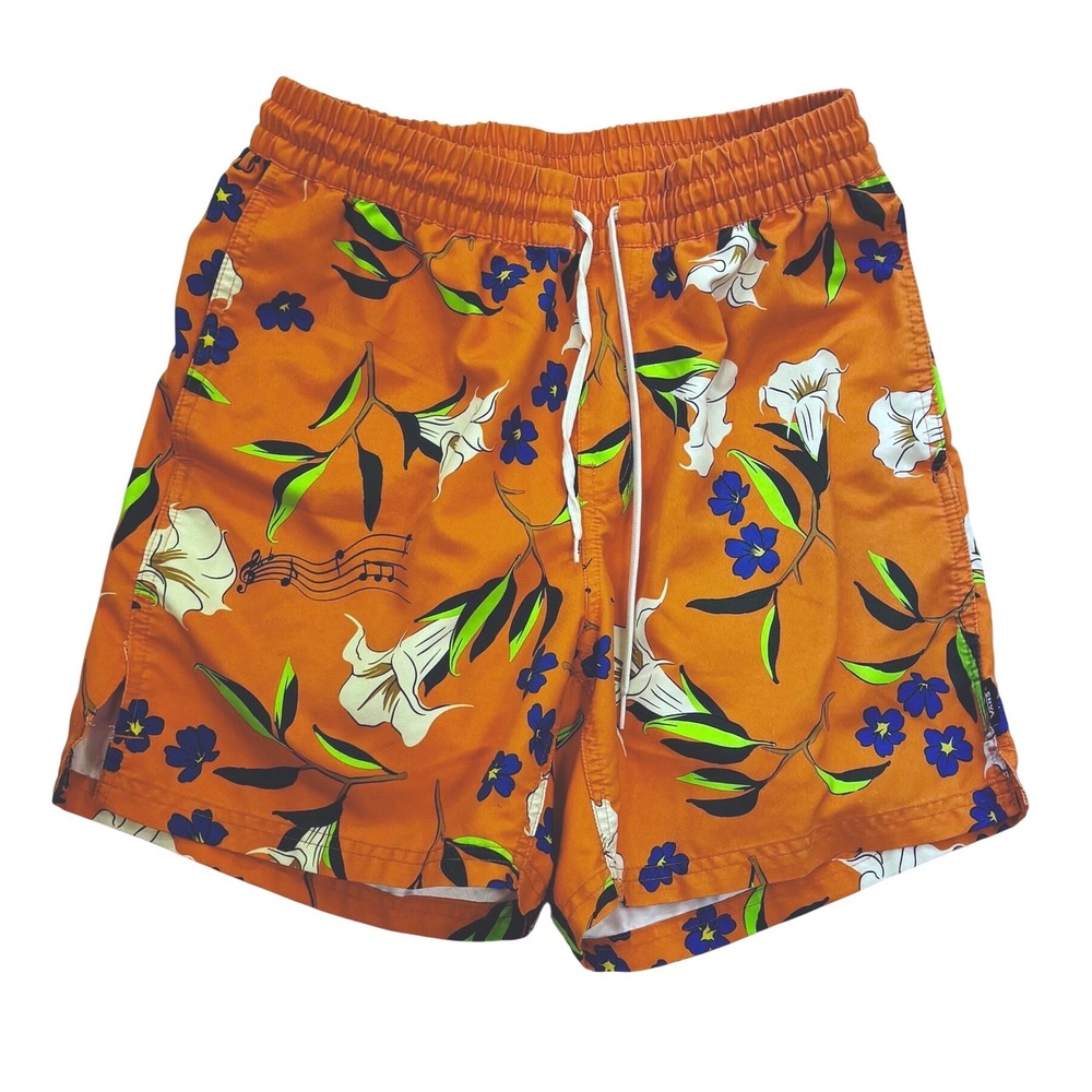 Vans Swim‎ Trunks Mens Small Orange Floral Music Relaxed Fit Boardshorts Surf